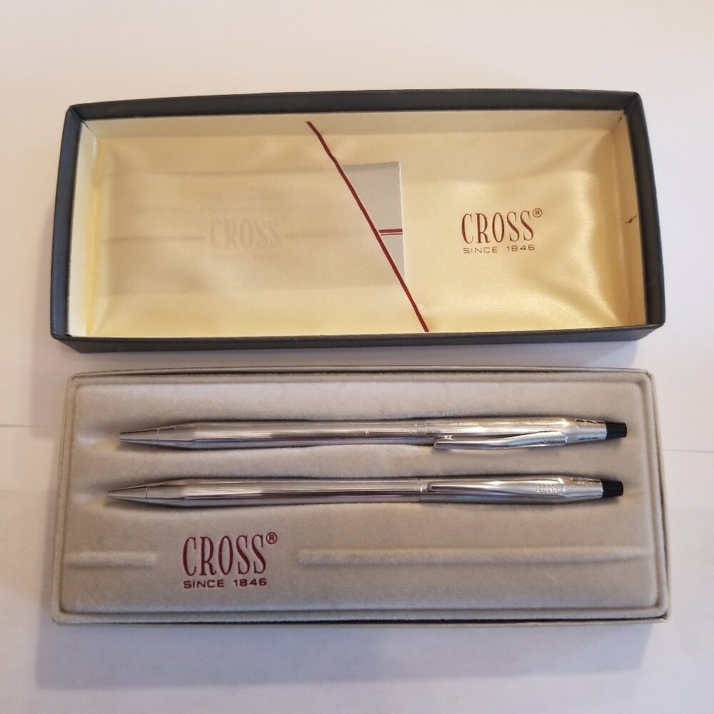 Cross Pen (damaged) & Pencil Box Set Chrome Silver Mechanical 350105